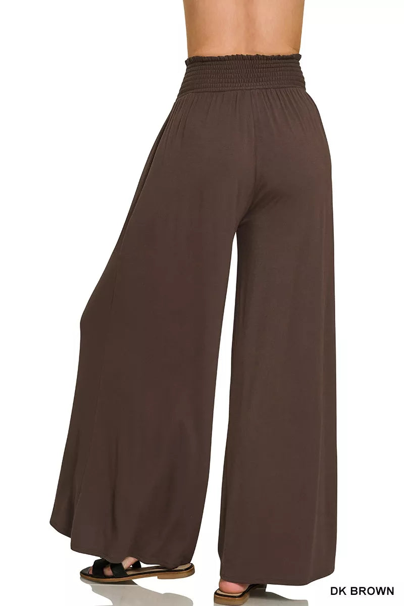 Zenana Smocked Waist Wide Leg Palazzo Pants 