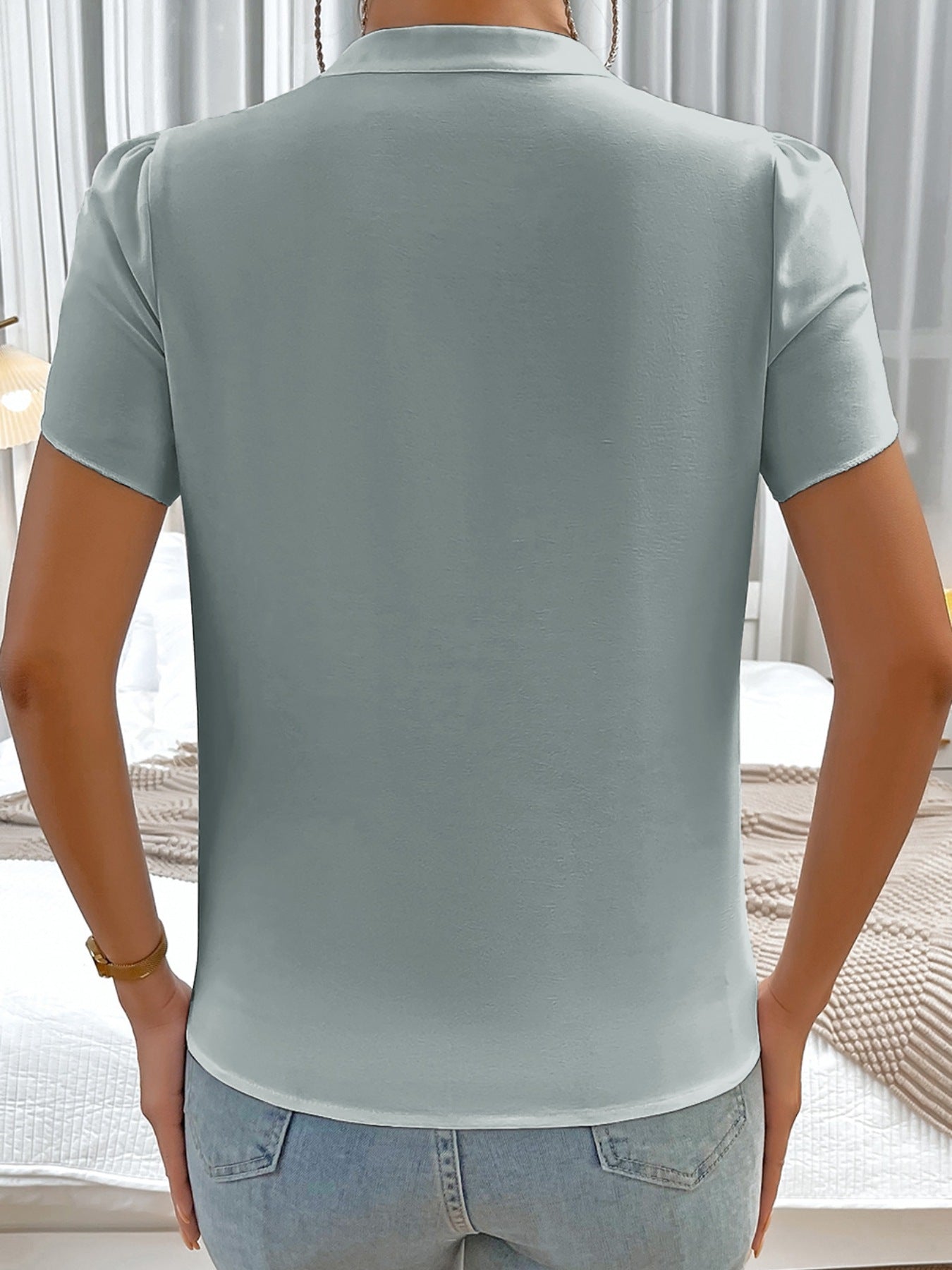 Notched Neckline Petal Sleeve Blouse 