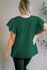 Plus Size Eyelet Round Neck Short Sleeve Blouse 