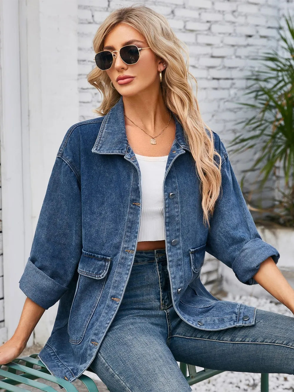 Button Up Long Sleeve Denim Jacket 