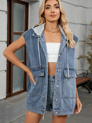 Button Down US Flag Denim Vest 