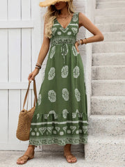 Printed V-Neck Sleeveless Dress 