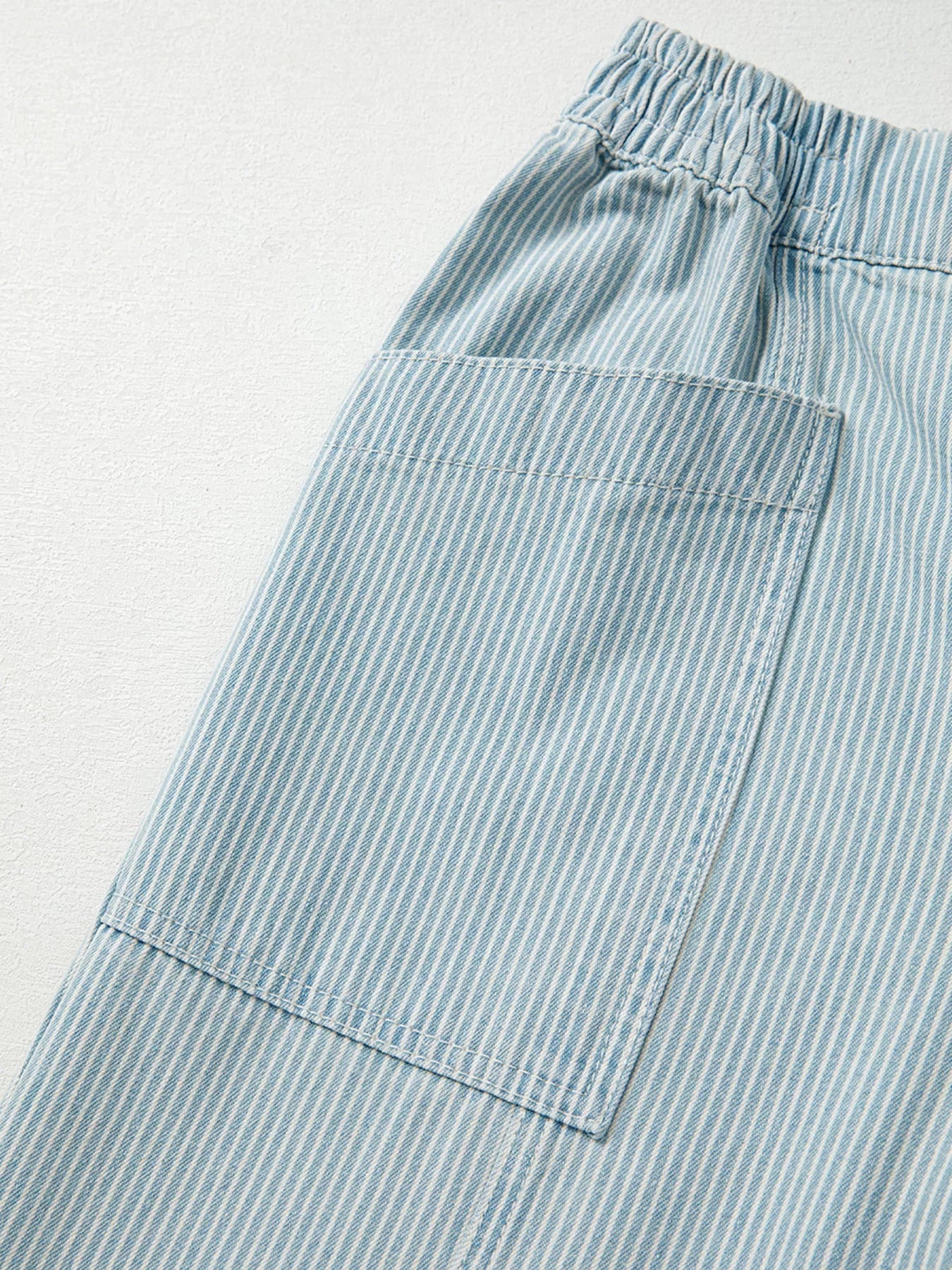 Stripe Mid Rise Drawstring Waist Jeans 