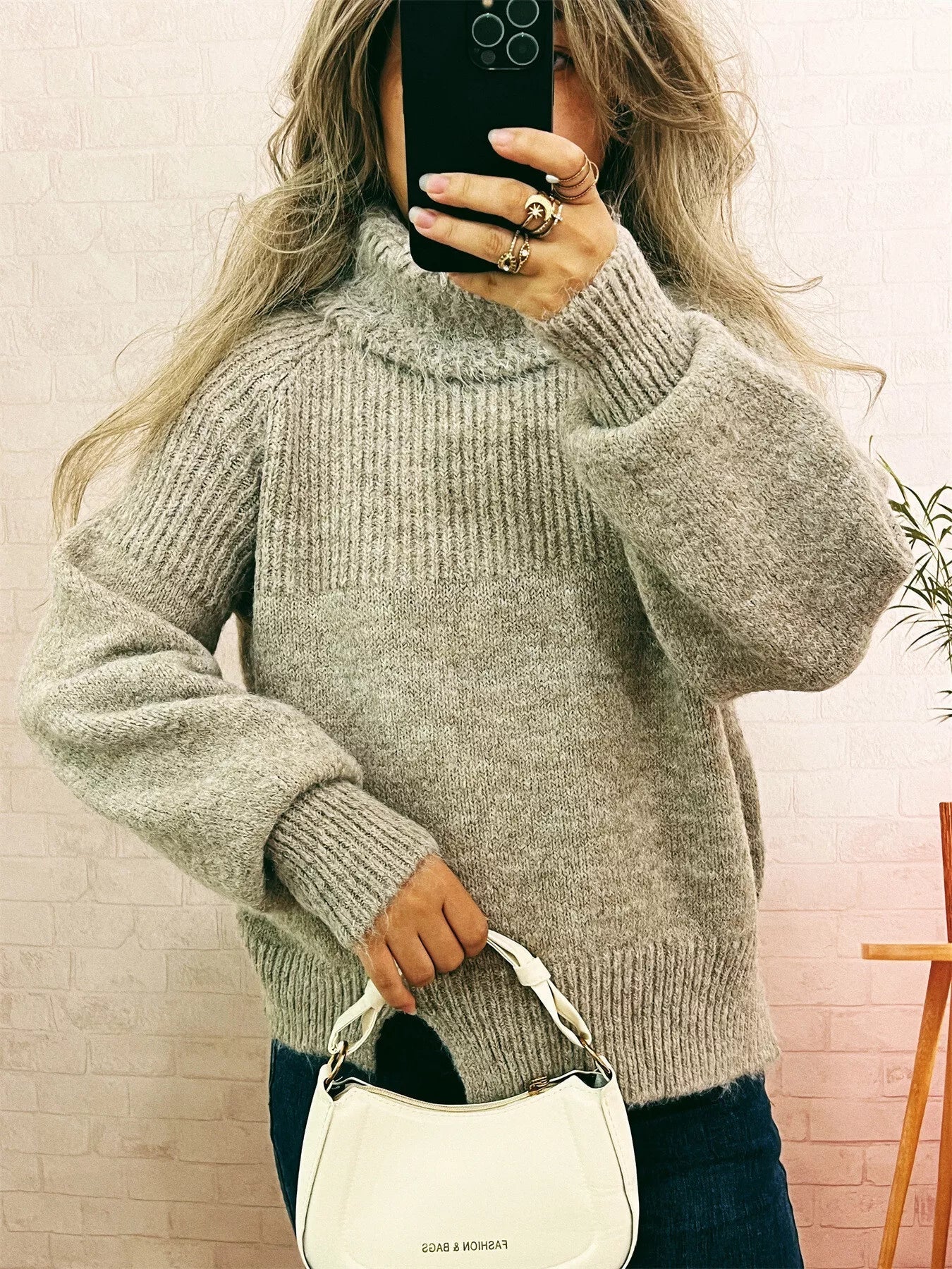 Ribbed Turtleneck Long Sleeve Sweater 