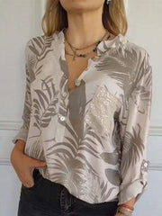 Full Size Printed Button Detail Long Sleeve Blouse Plus Size 
