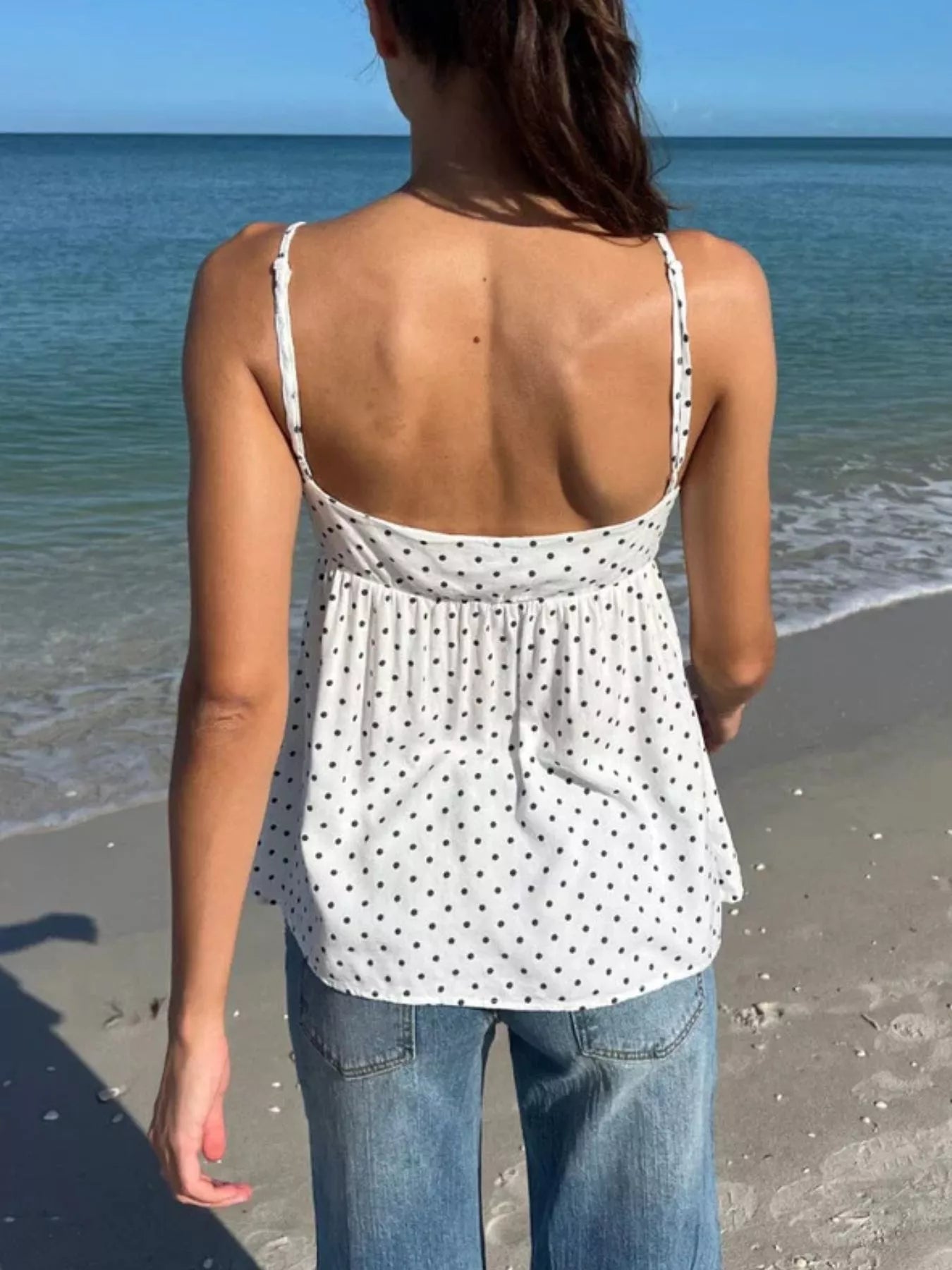 Polka Dot V-Neck Flowy Cami 