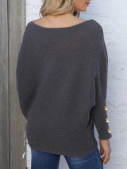 Full Size Boat Neck Long Sleeve Sweater 