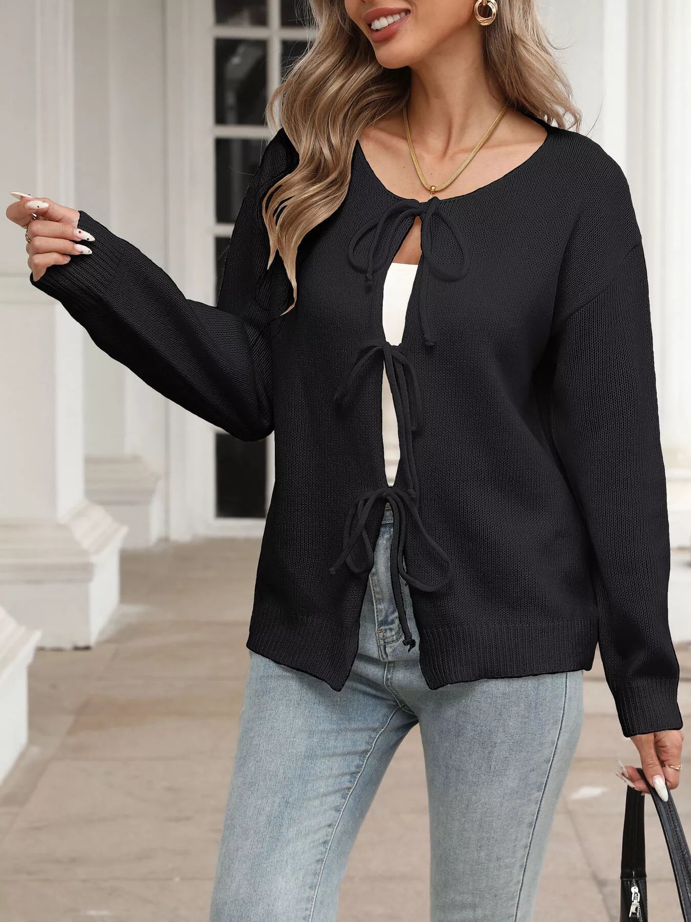 Tie-Front Long Sleeve Cardigan 