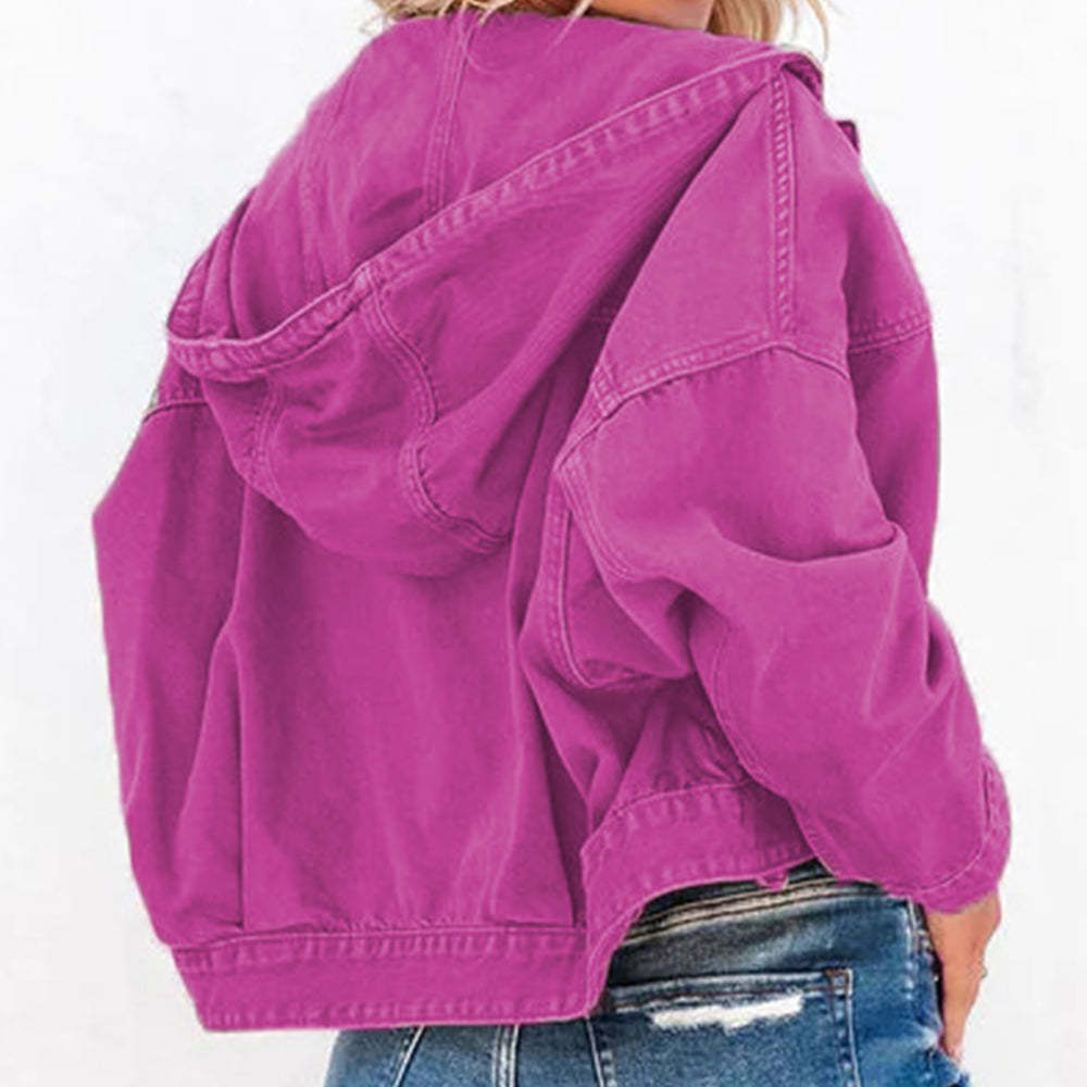 Hooded Dropped Shoulder Denim Jacket 