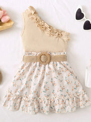Single Shoulder Top and Printed Skirt Set 
