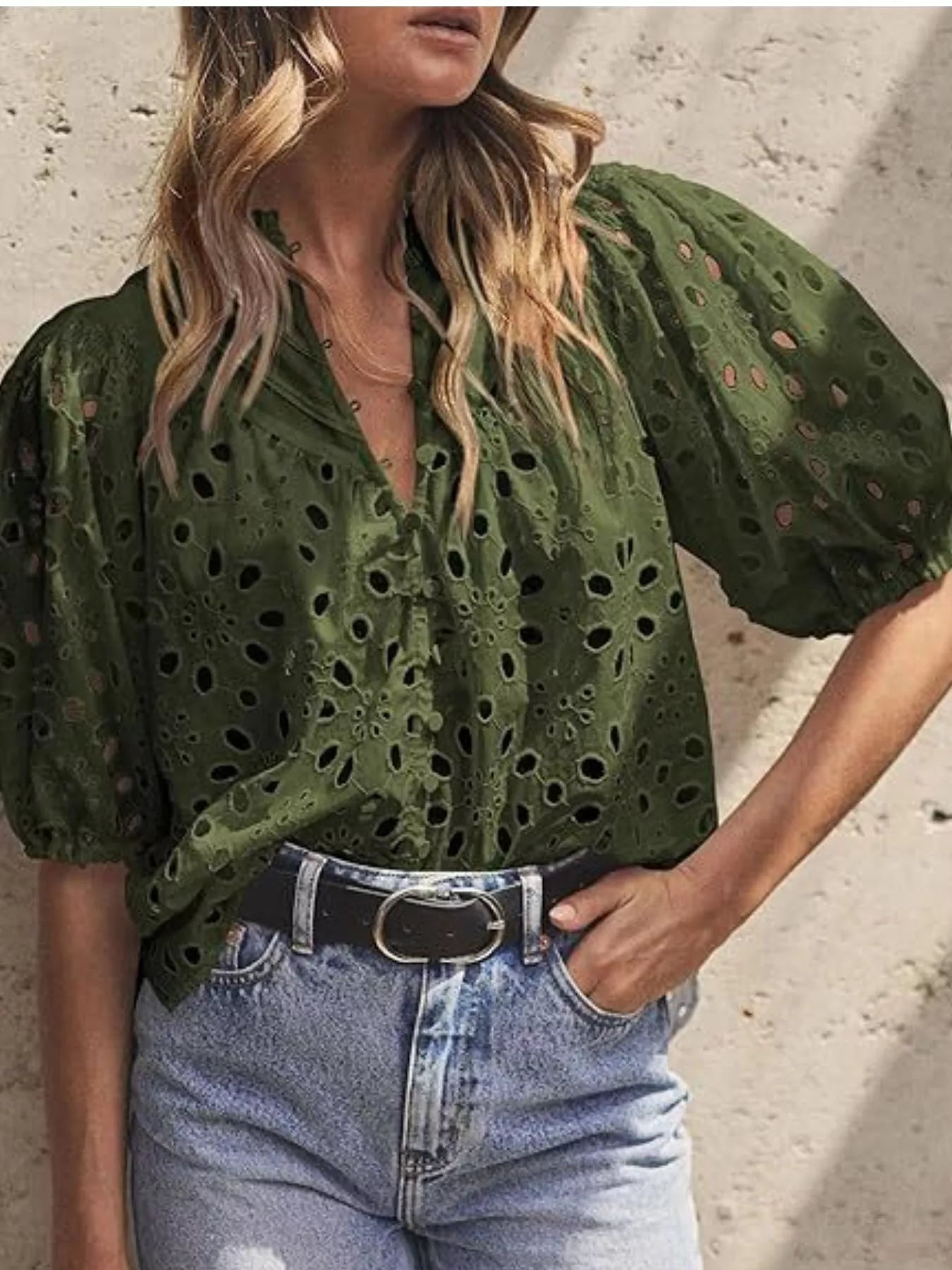 Eyelet Embroidered Puff Sleeve Blouse 
