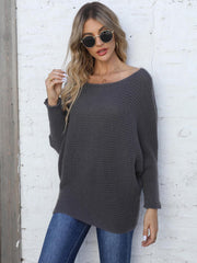 Full Size Horizontal Ribbing Dolman Sleeve Sweater 