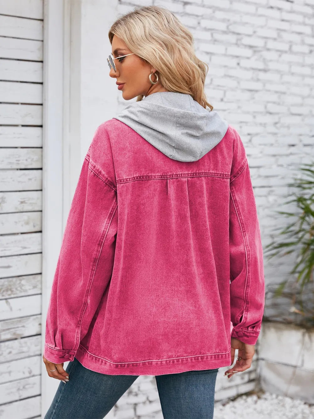 Pocketd Button Up Detachable Hooded Denim Jacket 