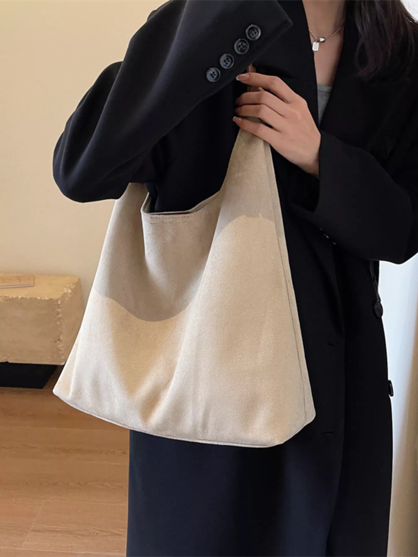 Solid Color Casual Suede Handbag 