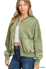 Zenana Acid Washed Fleece Jacket 
