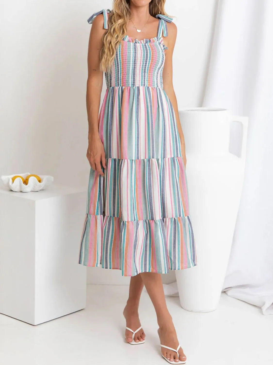 Contrast Striped Square Neck Cami Dress 