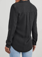Collared Neck Roll-Tab Sleeve Denim Top 