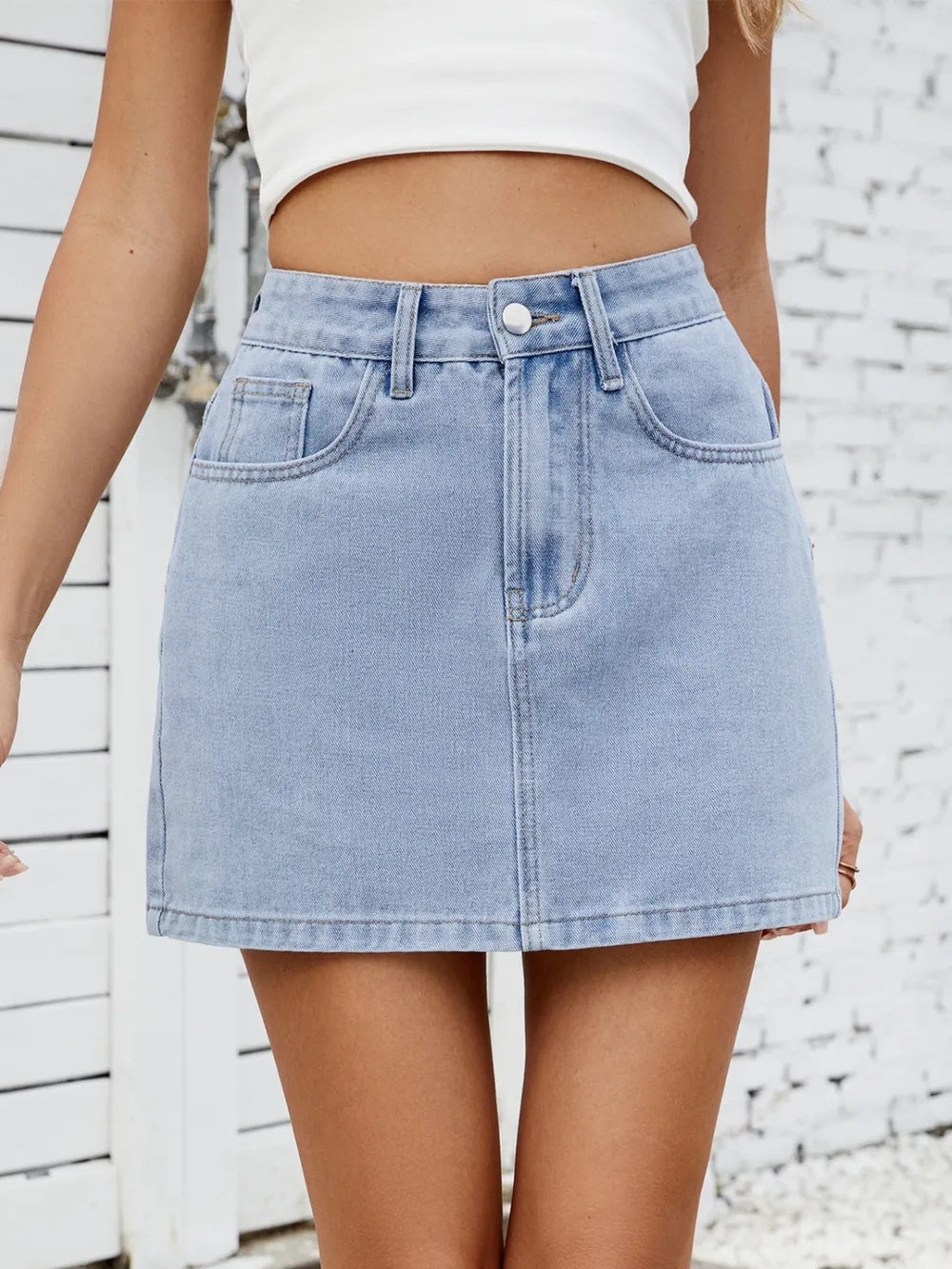 Solid Mini Denim Skirt 