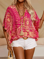 Printed V-Neck Half Sleeve Top 