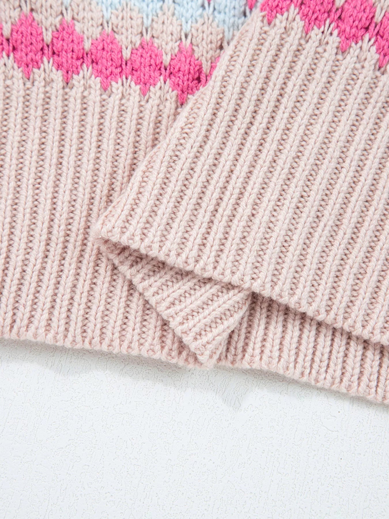 Stripe Eyelet Patterned Drop Shoulder Sweater 