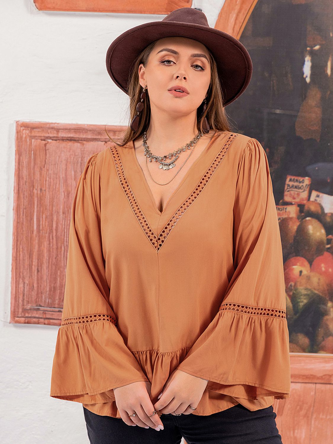 Plus Size V-Neck Peplum Blouse 