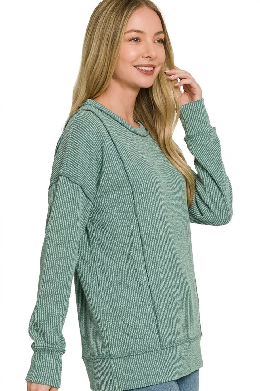 Zenana Corded Rib Long Sleeve Round Neck Top 