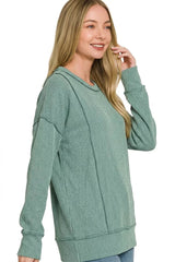 Zenana Corded Rib Long Sleeve Round Neck Top 