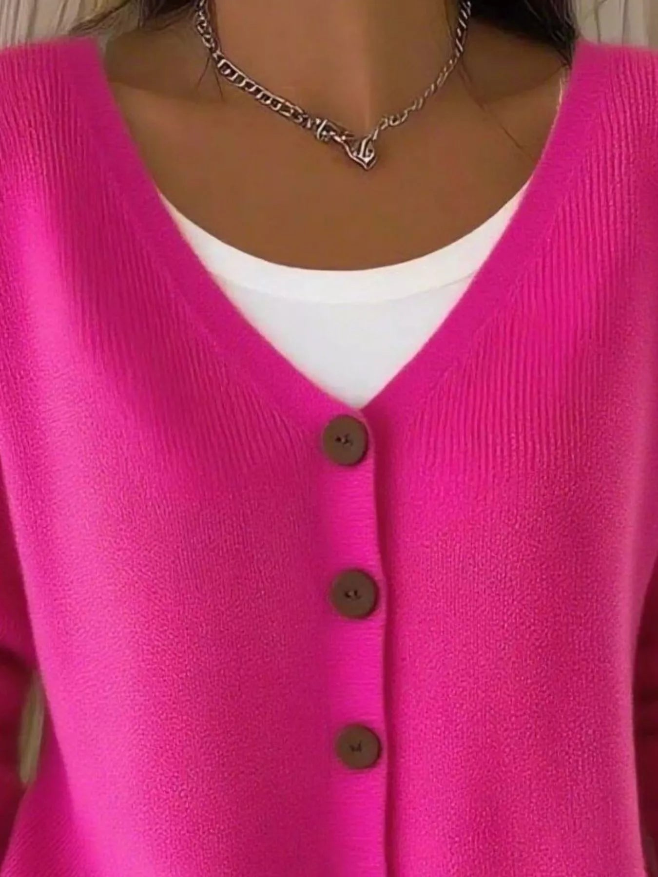 Full Size Button-Front V-Neck Cardigan Plus Size 