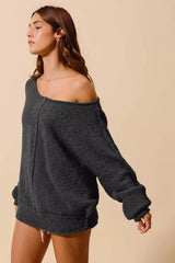 SO ME Loose Fit Exposed Seam Slouchy Boucle Sweater 