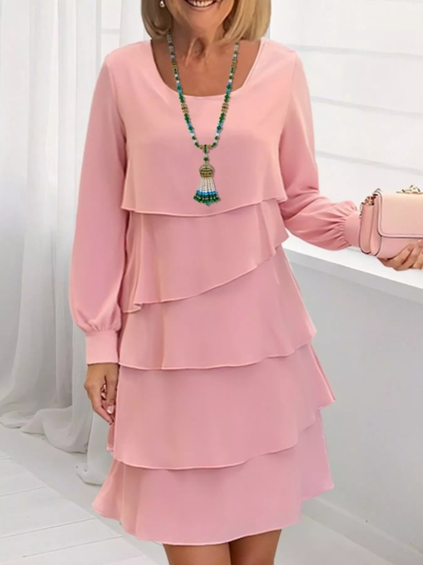 Full Size Layered Long Sleeve Mini Dress Plus Size 