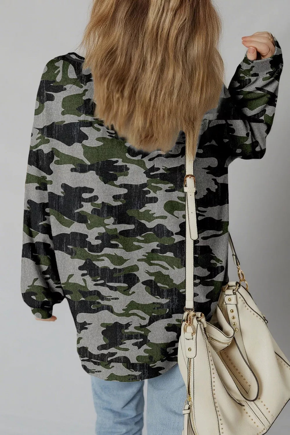 Camouflage Long Sleeve Sweatshirt with Relaxed Fit 