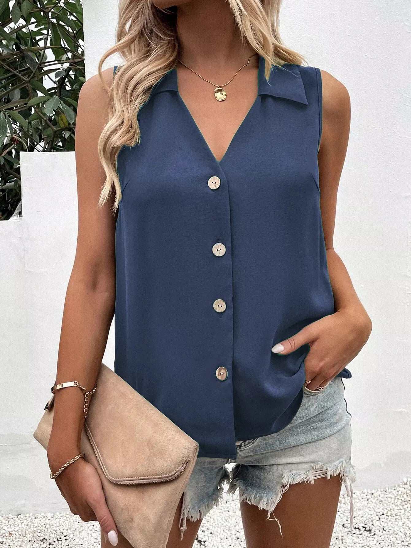 Full Size Button-Down Tank Top Plus Size 