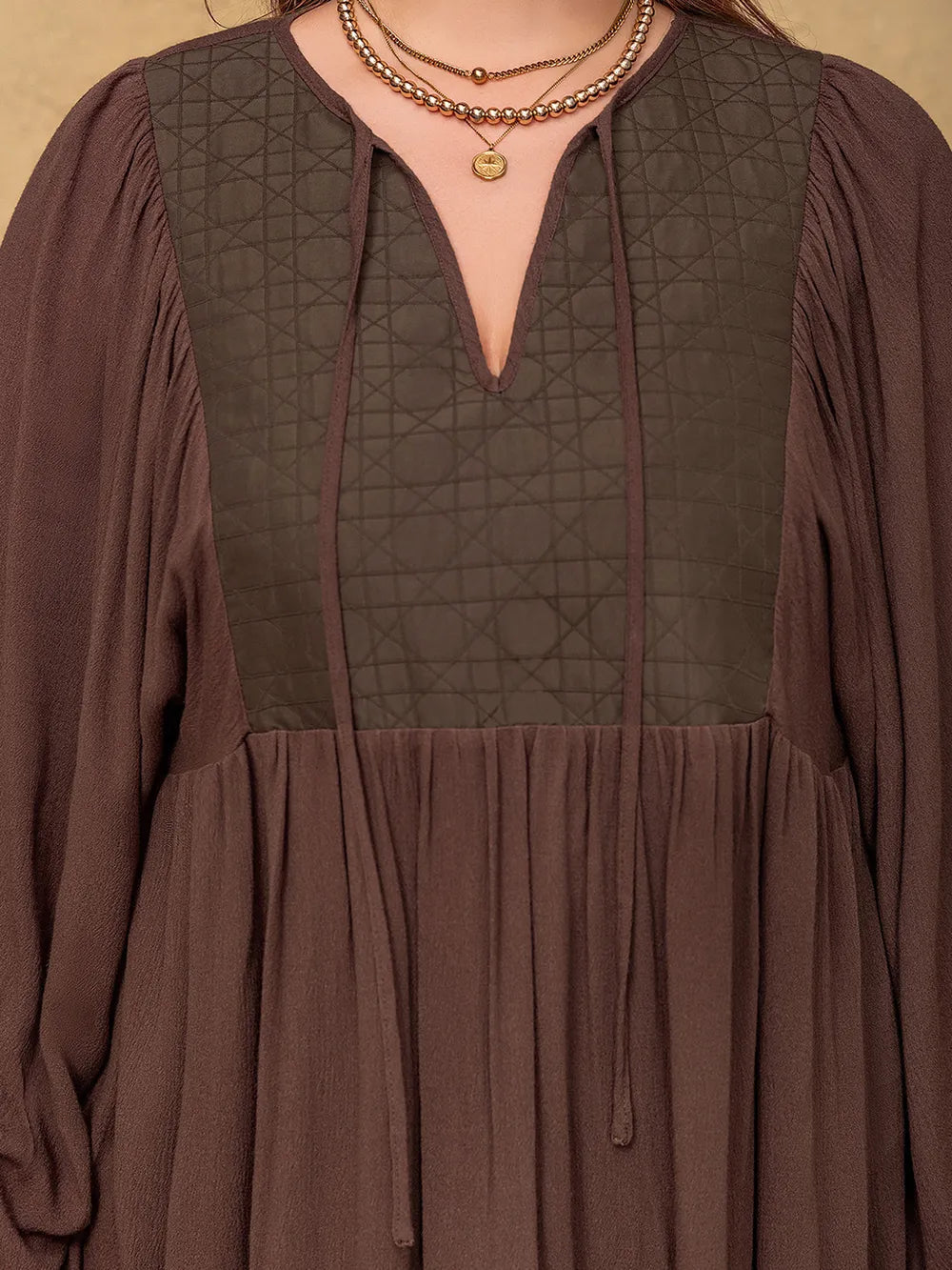 Plus Size Tie Neck Balloon Sleeve Blouse 