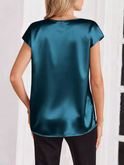 Satin V-Neck Cap Sleeve Blouse 