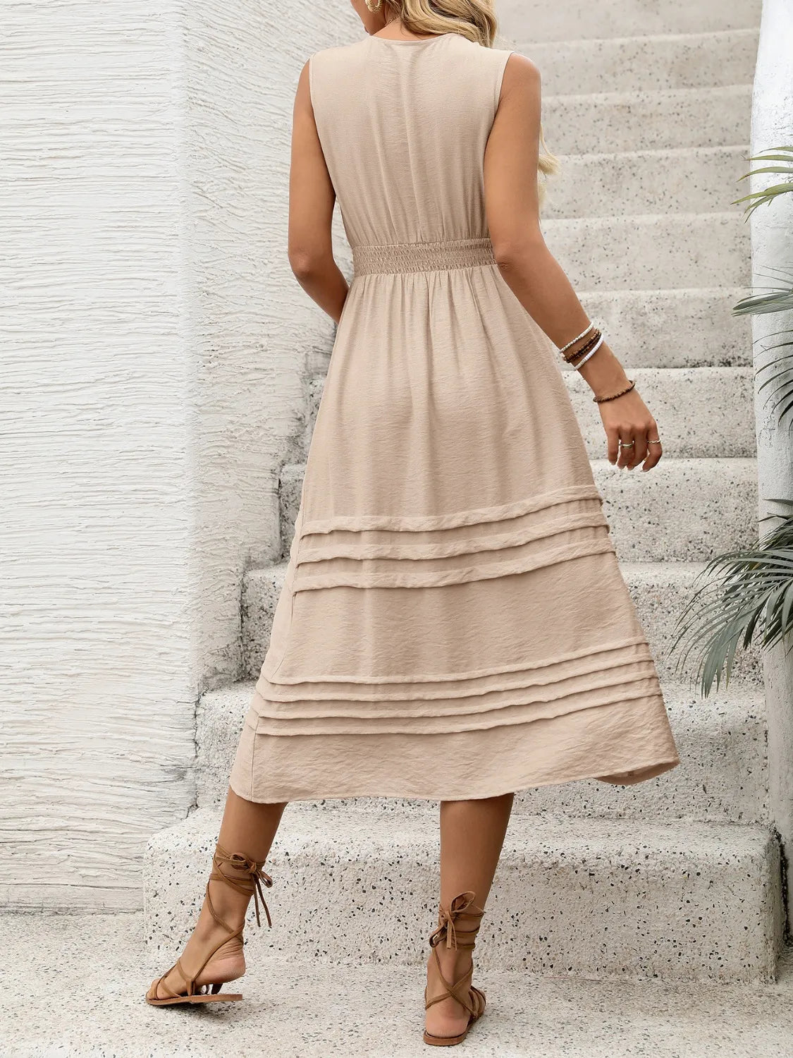 V-Neck Sleeveless Midi Dress 