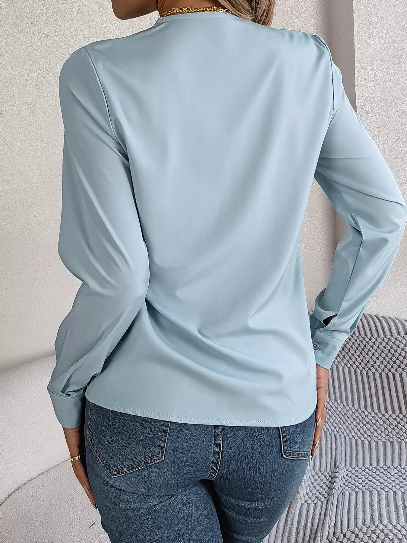 Layered V-Neck Long Sleeve Blouse 