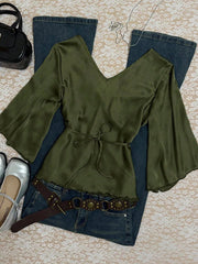 Satin Tie-Front Blouse 