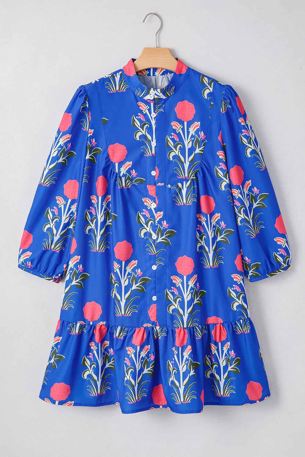 Floral Print Long Sleeve Ruffle Hem Dress 