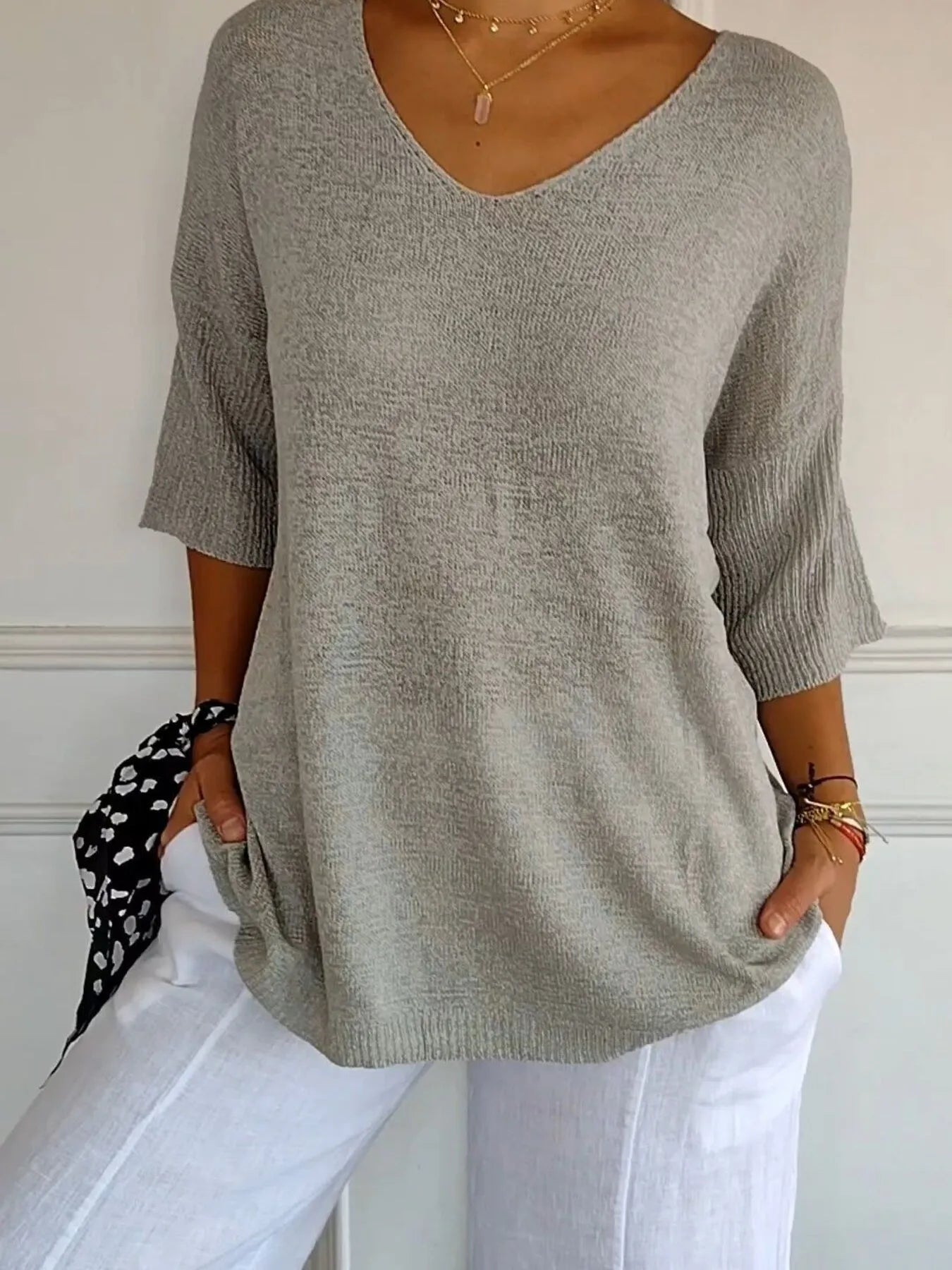 Full Size Relaxed Fit Ribbed Hem Sweater Plus Size 
