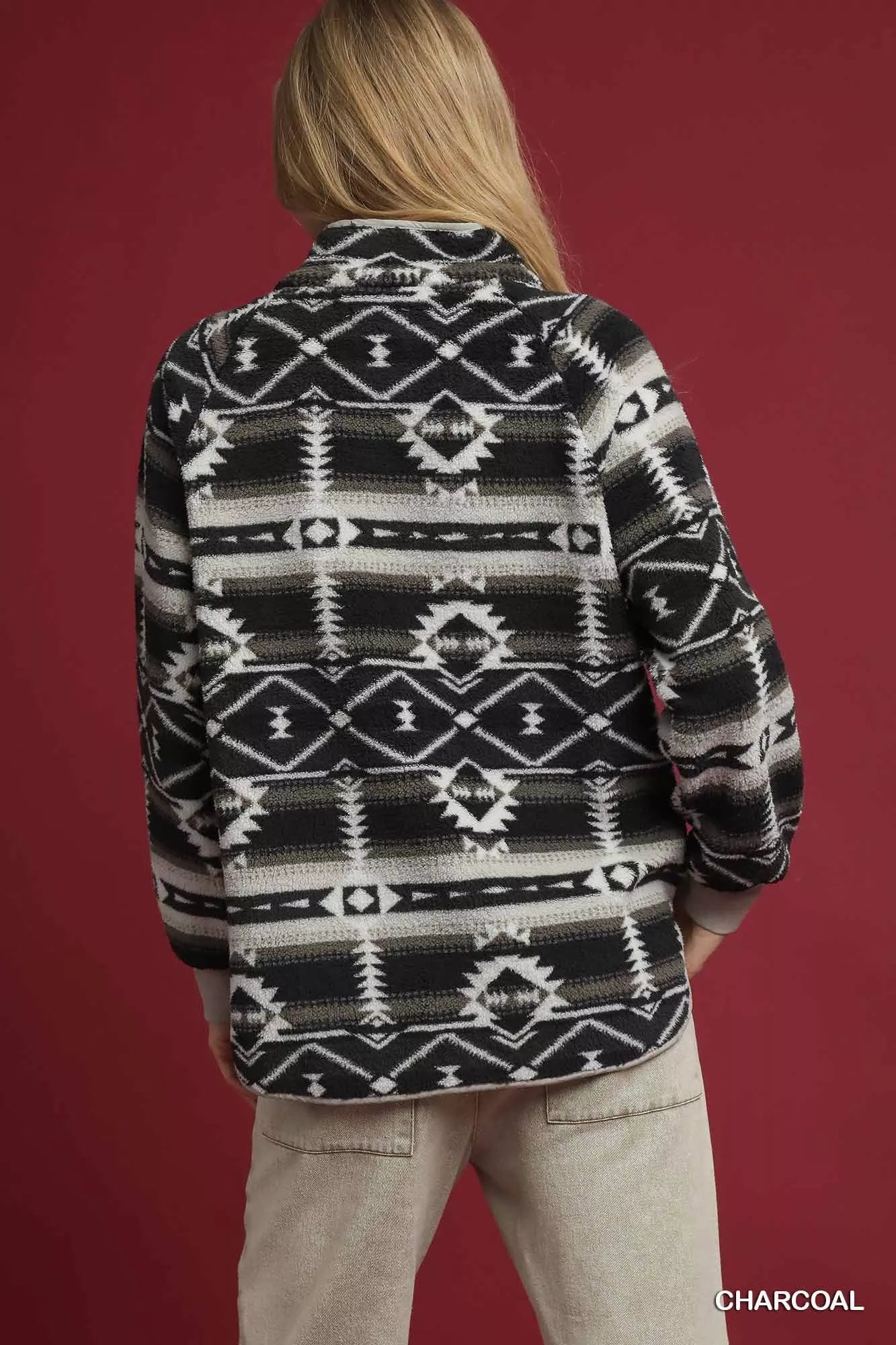 Umgee Aztec Print Sherpa Pullover 