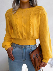 Cable Knit Round Neck Cropped Sweater 