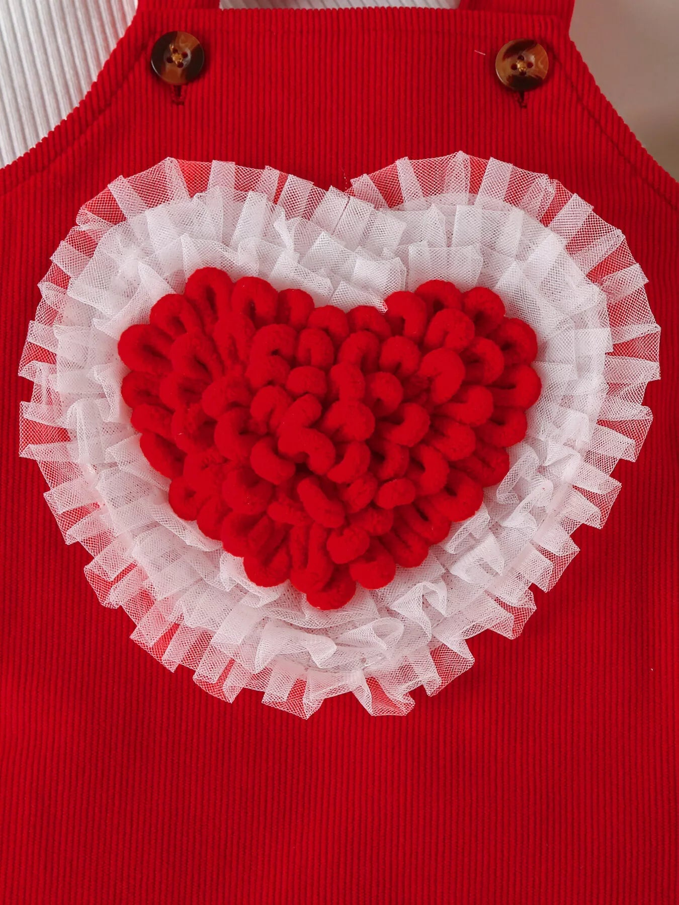 Children's Heart Decor Corduroy Overall Dress & Ribbed Top Set 