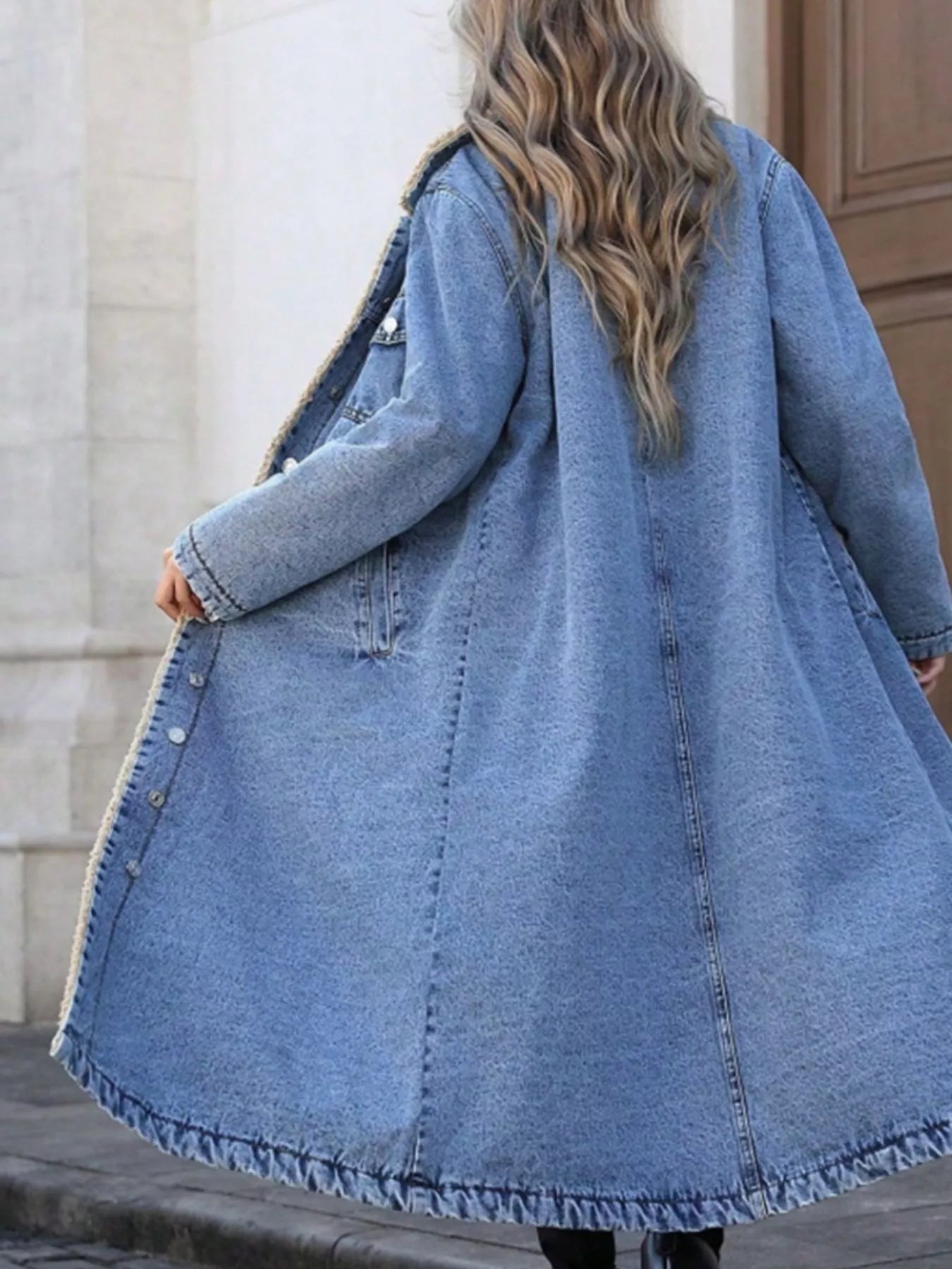 Sherpa Lined Longline Denim Jacket 
