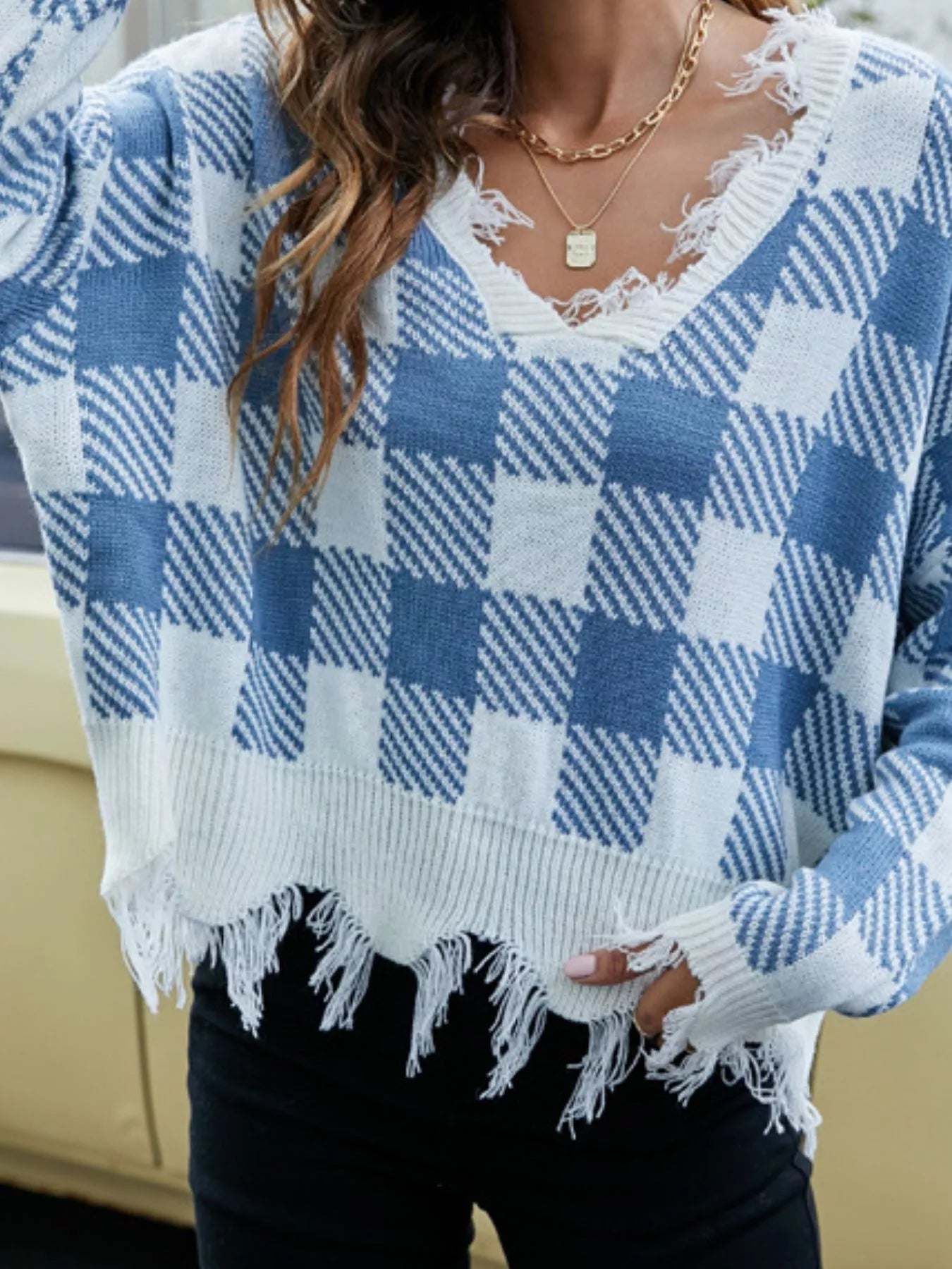 Frayed Hem Long Sleeve Sweater 