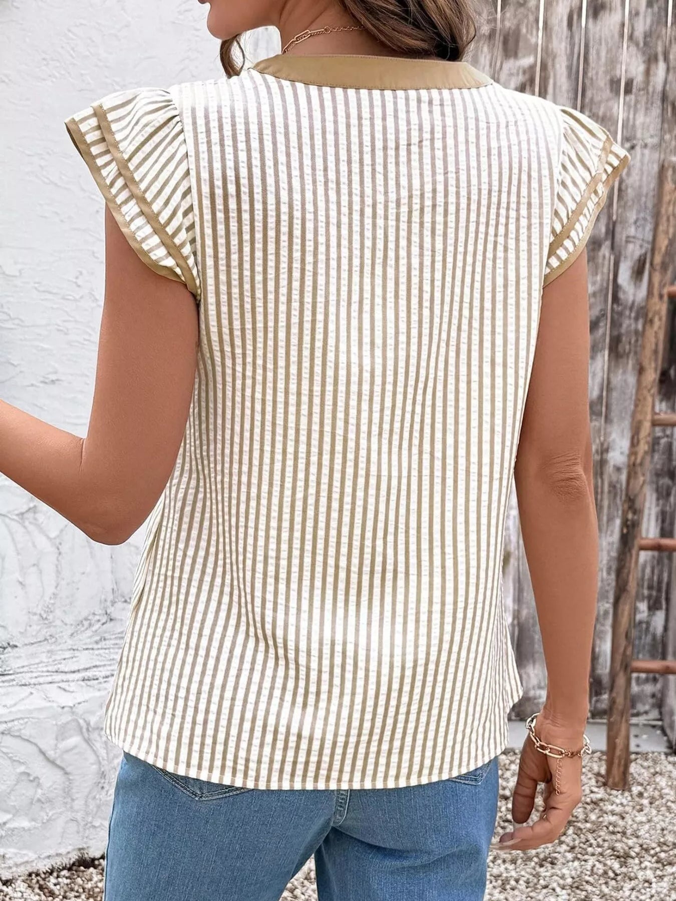 Striped Ruffle Sleeve Blouse 