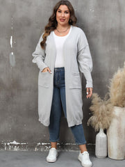 Plus Size Long Sleeve Pocketed Cardigan 