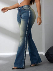 Side Raw Hem Flare Jeans 