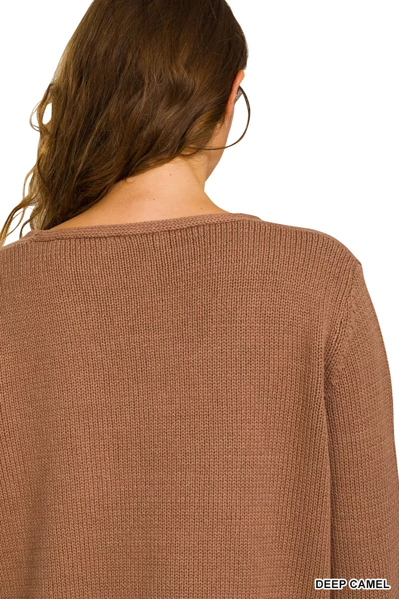 Zenana Beach V Neck Sweater 