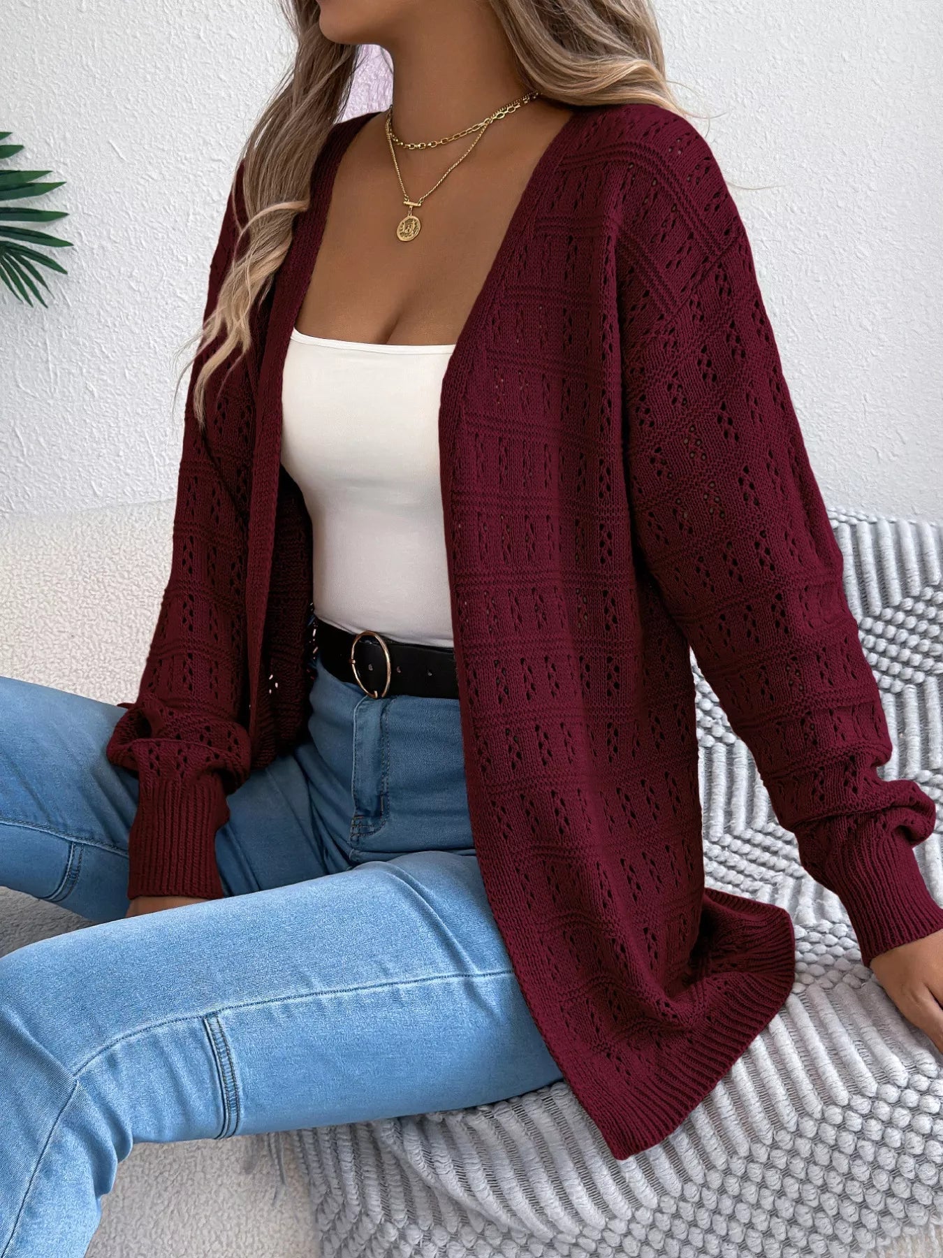 Open-Front Crochet Knit Cardigan 