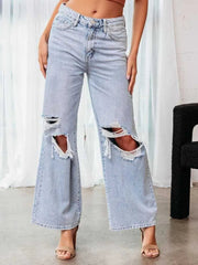 Distressed Wide Leg Jeans with Pockets 